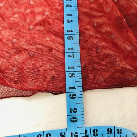 Express Small Petite Sheer Maroon Lacy Top Ruffled Bell 3/4 Sleeves Spotted - Picture 8 of 10